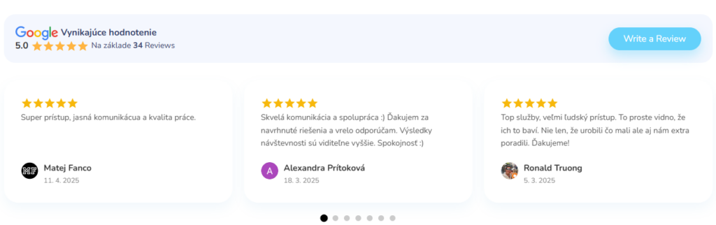 Příklad widgetu zobrazujícího recenze Google na weboptim.eu