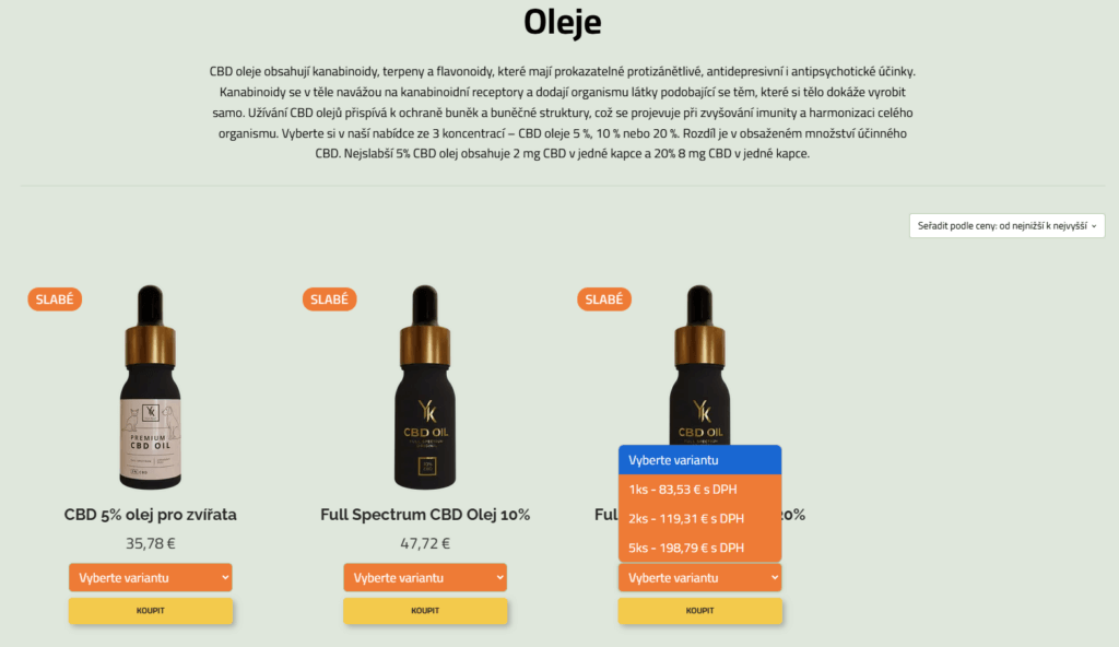 Příklad e-shopu založeného na open-source platformě WooCommerce, který jsme vytvořili pro yourkush.cz